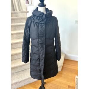 Eileen Fisher Knee Length Down Fill Black Puffer Coat
